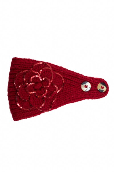 Red Floral Knit Headband by C.C.
