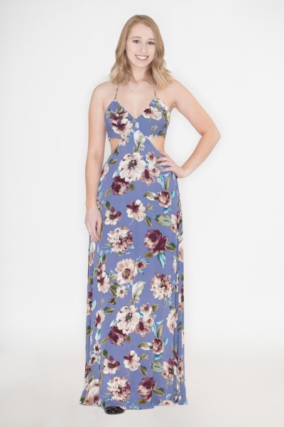 Floral Cutout Maxi Dress by Charme U