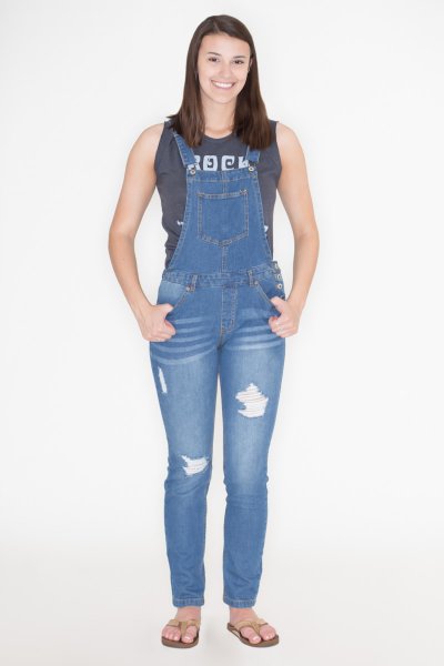 Distressed Denim Overalls by Love Tree