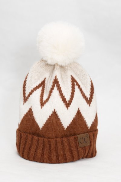 Chevron Knit Pom Beanie by CC