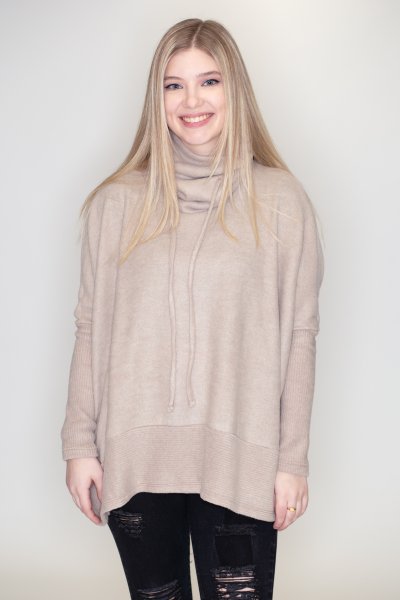 Brushed Knit Drawstring Cowl Top by Cherish