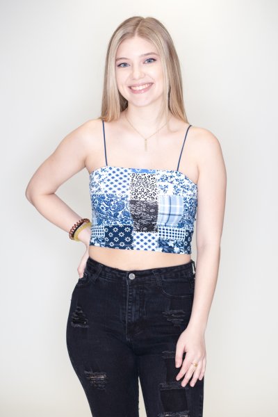 Patchwork Print Top by Bear Dance