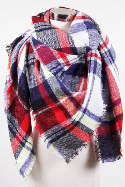 Navy Plaid Blanket Scarf by Love of Fashion