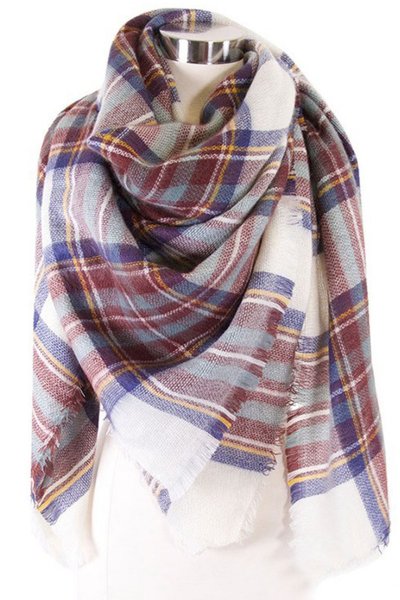 White Plaid Blanket Scarf by Love of Fashion