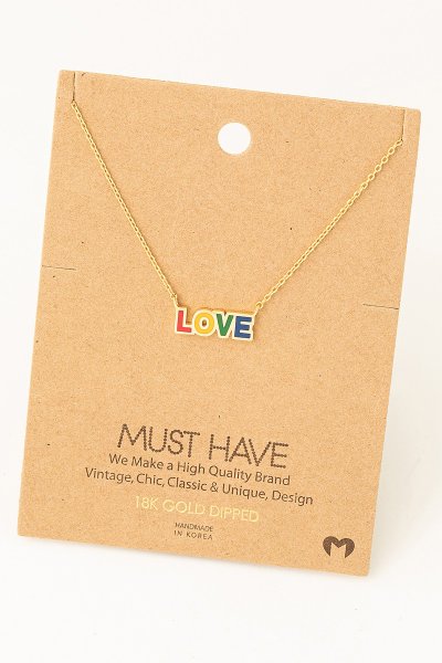 Gold Rainbow Love Enamel Necklace by Must Have