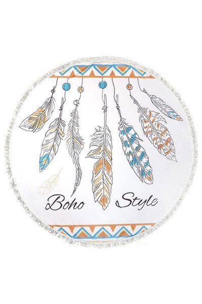 Boho Style Feather Round Beach Towel by Do Everything in Love
