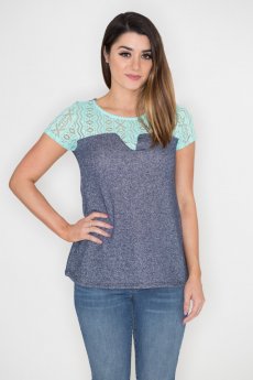 Tribal Print Lace Paneled Top by 12PM Mon Ami