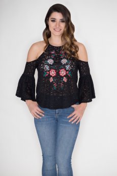 Embroidered Cold Shoulder Top by Flying Tomato