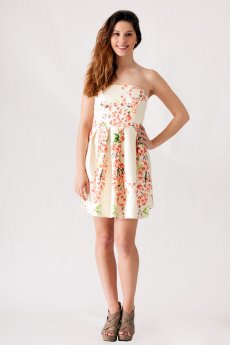 Textured Floral Print Strapless Dress by Ya Los Angeles