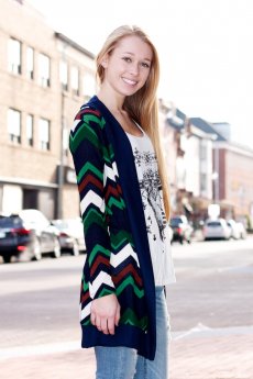 Chevron Print Long Cardigan by Vanilla Bay