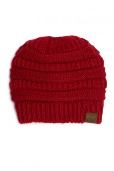 Red Fuzzy Lining Beanie by C.C.