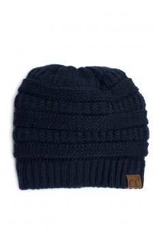 Navy Fuzzy Lining Beanie by C.C.