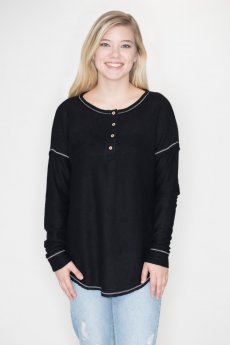 Black Thermal Henley by Cherish