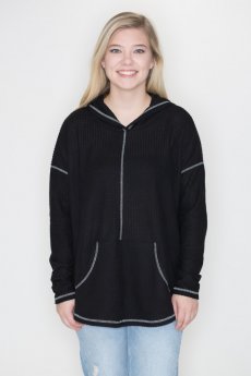 Black Thermal Knit Hoodie by Cherish