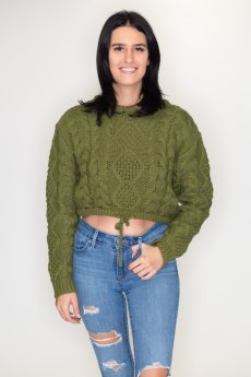 Crop Cable Knit Sweater by Double Zero