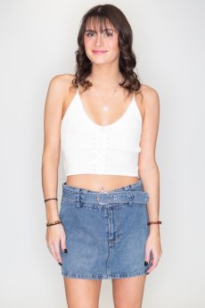 Lace-Up Ribbed Cami Top by HYFVE