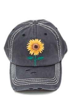 Black Sunflower Vintage Washed Ball Cap by KBETHOS
