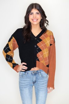Mixed Argyle Cardigan by Timing