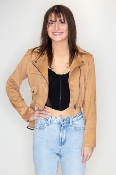 Belted Cropped Moto Jacket by Love Tree