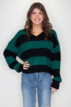 Striped Cable Knit Sweater by Double Zero