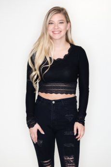 Long Sleeve Lace Trim Crop Top by Bear Dance