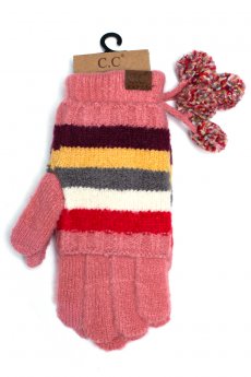 Coral Striped Pom Gloves by C.C.