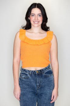 Ribbed Ruffle Crop Top by Double Zero