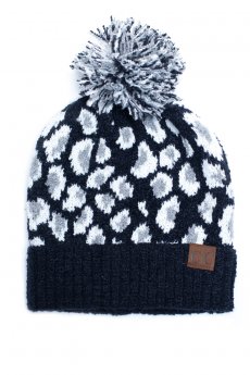 Black Leopard Print Pom Beanie by C.C.