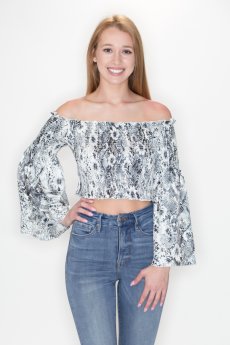 Bell Sleeve Smocked Crop Top by She and Sky