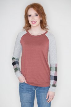 Plaid Sleeve Terry Top by 12pm by Mon Ami