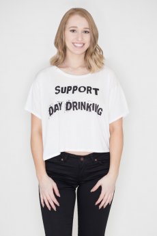 Support Day Drinking White Crop Top by May 23