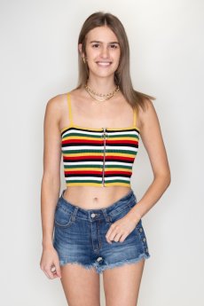 Striped Zipper Crop Top by Timing