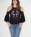 Embroidered Cold Shoulder Top by Flying Tomato