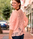 Three Quarter Sleeve Contrast Lace Top by Ya Los Angeles