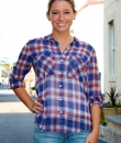 Sheer Plaid Button Down by Lumiere