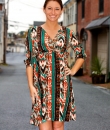 Three Quarter Sleeve Tribal Print Surplice Dress by My Story