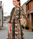 Three Quarter Sleeve Tribal Print Surplice Dress by My Story