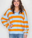 Oversized Striped V-Neck Sweater by Double Zero