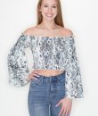 Bell Sleeve Smocked Crop Top by She and Sky