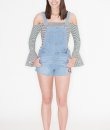 Floral Embroidery Denim Romper  by Love Tree