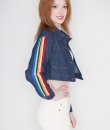 Rainbow Cropped Denim Jacket by Honey Punch